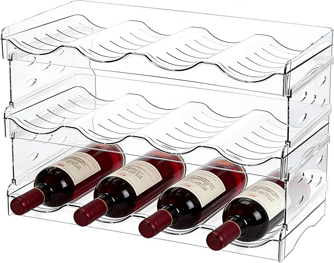 Stackable Wine Rack,Wine Bottle Holder for Inside Cabinet,for Pantry,Refrigerator,Countertop Organization-3 Tiers for 12 Bottles
