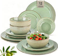 GBHOME Ceramic Dinnerware Sets,12 pcs Embossed Elegant Stoneware Plates and Bowls Sets, Housewarming Wedding Gift | Dishwasher & Microwave Safe | Dishes Set Service for 4