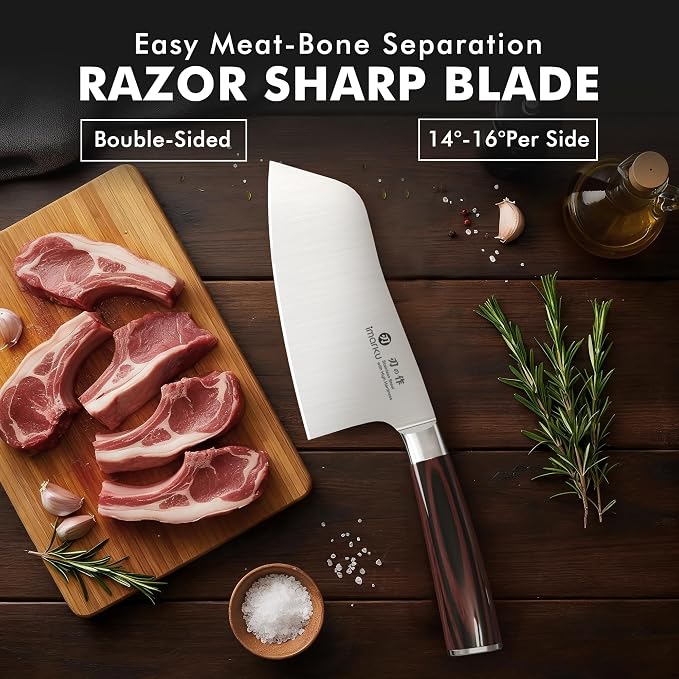 imarku 7 Inch Meat Cleaver Knife,Japanese SUS440A High Carbon Stainless Steel Butcher Knife with Ergonomic Handle,Ultra Sharp Vegetable Kitchen Knife for Home