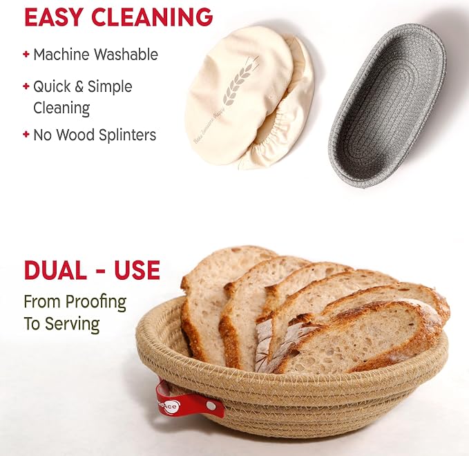 KneadAce Sourdough Starter Kit – 24oz Starter Jar, 2 Cotton Rope Banneton Proofing Baskets, Magnetic Bread Lame for Scoring – Gift for Bakers & Complete Sourdough Bread Baking Set