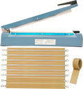 Impulse Heat Sealer 16 Inch Mylar Bag Sealer Heat Seal Machine, 110v Manual Heat Sealer for Plastic/Poly/Cookie Bags, 8 Replacement Parts & Teflon Cloth Strip(2 Round Cutter Lines Included)
