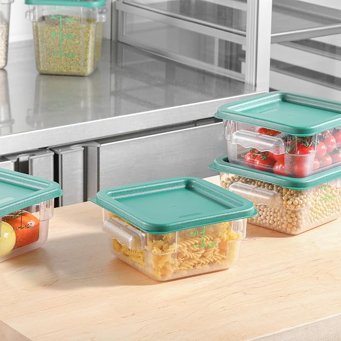 EGGKITPO 4 Pcs 2 QT Square Food Storage Containers with Green Lids Kitchen Container Set with Handle, Clear Scarle for Grain Bean Stackable Dishwasher Freezer Safe BPA-Free Polycarbonate Home Party