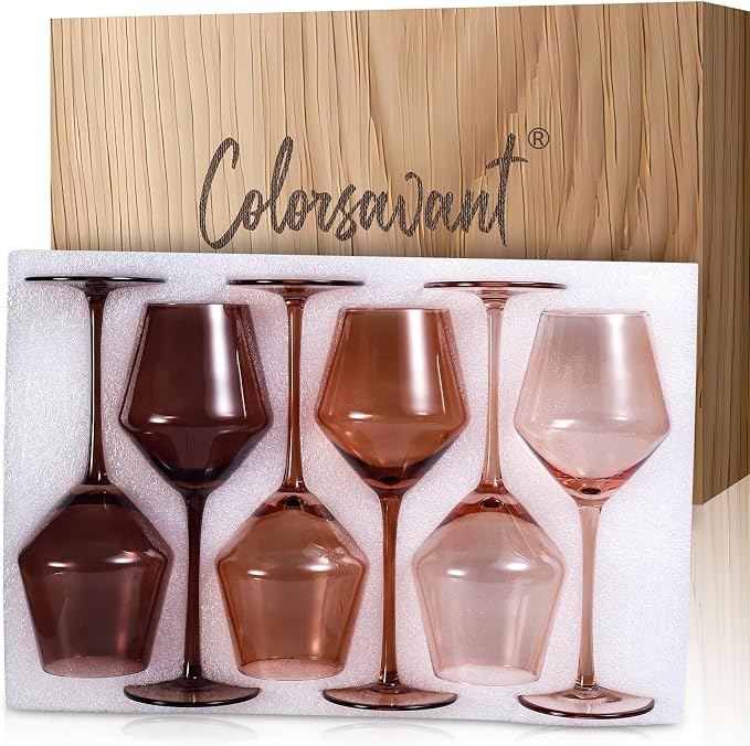Venus Stemless Wine Glasses Set 6-14oz Melanin Colored Wine Glasses Stemless【HandBlown】 Brown Wine Glasses Set,Unique Brown Wine Glasses for Home Party Decro