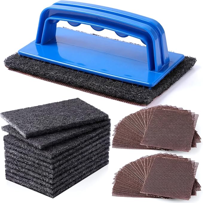 Reallnaive 31 Pcs Griddle Cleaning Kit Screen Holder Grill Screens Cleaning Pads Heavy Duty Abrasive Mesh Pads for Flat Tops, Cast Iron, Stainless Steel Griddle Cleaner Accessories Bundle (Blue)