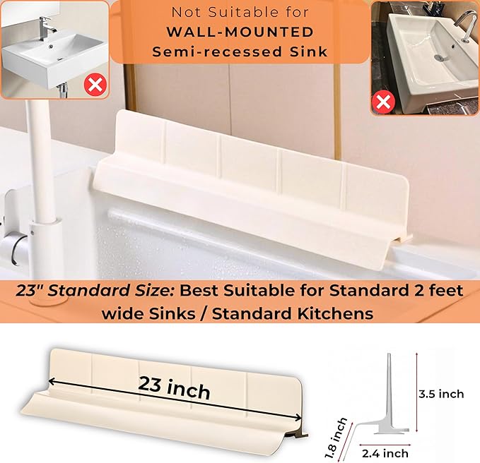 Extra Wide Silicone Sink Splash Guard 23” – Pearl White- Large