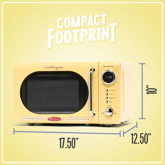 Nostalgia Retro Compact Countertop Microwave Oven - 0.7 Cu. Ft. - 700-Watts with LED Digital Display - Child Lock - Easy Clean Interior - Yellow