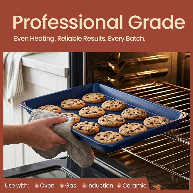 BAKKEN Nonstick Carbon Steel Bakeware Set - 6 Piece Kitchen Baking Trays, Non Toxic Stackable Oven Pans Bundle with Cookie Sheets, 6 Cup Muffin, Roaster, Square Cake, and Loaf Pan for Bread