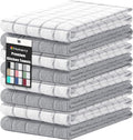 Homaxy Premium Cotton Kitchen Towels 16"x 28", Large Natural Ring Spun 390 GSM Dish Towels, Super Absorbent Terry Kitchen Hand Towels, Soft Tea Towels with Hanging Loop, Light Grey Check, 8 Pack