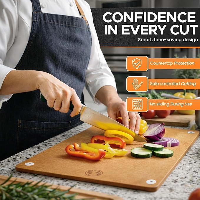 Composite Wood Cutting Board – Dishwasher Safe, Non-Toxic & Plastic-Free Cutting Boards for Kitchen – Large, Medium & Small Non-Slip Wood Charcuterie & Chopping Boards (Tan)