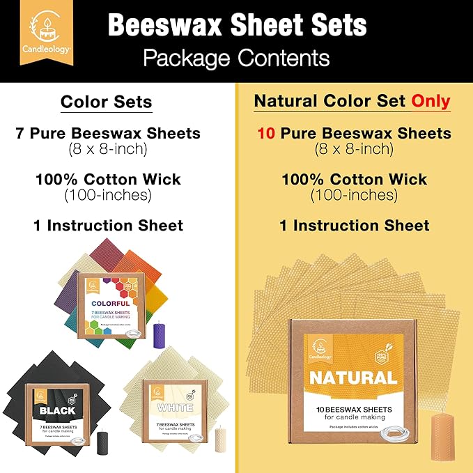 Natural Beeswax Sheets for Candle Making - DIY Beeswax Candle Rolling Kit for Kids & Adults