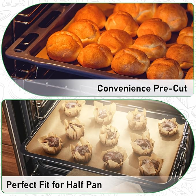 EcoDispose Non-Stick Precut Parchment Paper Baking Sheets Half Pan liner for Bake (12-3/16" x 16-3/8",White,500PCS)