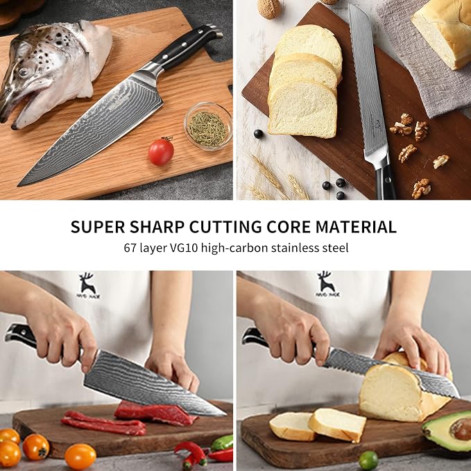 NANFANG BROTHERS Knife Sets for Kitchen with Block, Damascus Kitchen Knife Set with Block, ABS Ergonomic Handle for Chef Knife Set and Kitchen Shear