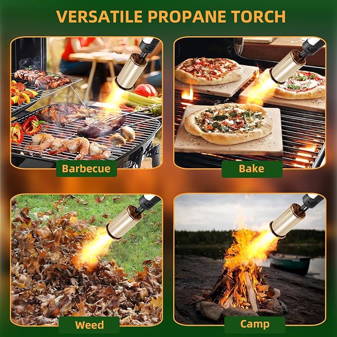 Powerful Propane Torch with One-Touch Max Fire, Adjustable Kitchen Torch with Safety Lock, Flamethrower, Blow Torch Gun for Grill, BBQ, Sous Vide, Campfire Starter (Tank Not Included)