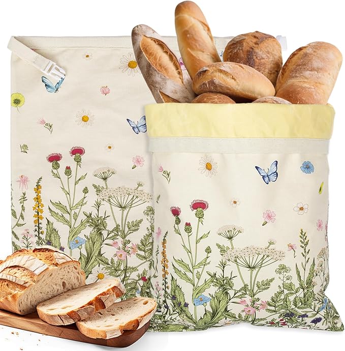 Reusable Beeswax Bread Bags for Homemade Bread & Sourdough, 2-Pack XL Airtight Food Storage Bags, Organic Cotton Linen Covers - Freezer-Friendly Freshness Preservation Keeps Fresh Longer