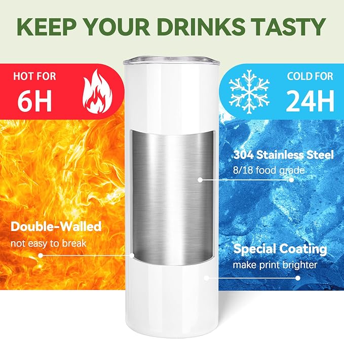 Joyclub Sublimation Tumblers 30 oz Blank Tumblers for Sublimation Skinny Bulk Double Wall Insulated Cups with Individually Gift Boxed and Shrink Wrap Films for Heat Transfer 10 Pack
