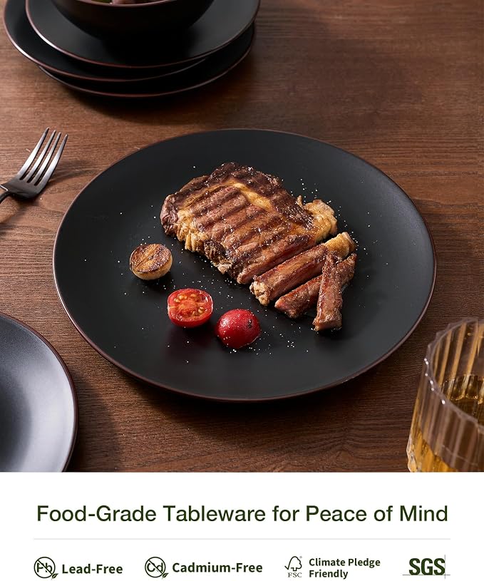 Famiware Venus Plates and Bowls Sets with Trim, 24 Pieces Speckled Stoneware Dinnerware Set for 8, Matte Multicolor - Microwave & Dishwasher Safe, Modern Minimalist Dish Set, Everyday & Formal Use