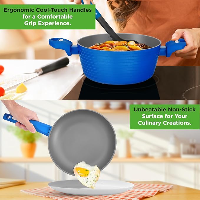 NutriChef 12 Piece Nonstick Cookware Set - PFOA/PFOS-Free Heat Resistant Lacquer Kitchen Ware Pots and Pans Set - Induction Ready Cookware Includes Saucepot, Pans, Cooking Pot Oven Pot, Lid, Utensils