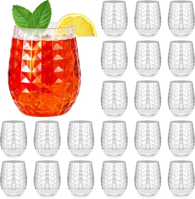 Ctosree 24 Set Tiki Pineapple Glasses 12 oz Plastic Cocktail Wine Glasses Hawaiian Tiki Cups Clear Stemless Reusable Pina Colada Cups Shatterproof Unbreakable Whiskey Mug for Tropical Bar Summer Party