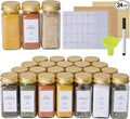 24 Pcs Glass Spice Jars with 576 Labels, 4oz Empty Square Spice Containers,Seasoning Bottles with Gold Metal Caps - Shaker Lids, Funnel and Pen Included