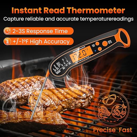 300FT Wireless Meat Thermometer with 2 Probes, Rechargeable Digital Digital Cooking Thermometer with Alarm Function Preprogrammed Temperatures for The Oven, Grill, Kitchen, BBQ IP67