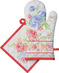 Maison d' Hermine 100% Cotton Oven Mitt & Pot Holder Set (7.5"x13" & 8"x8") Heat Resistant BBQ Cooking Gloves with Loop Baking Grilling Kitchen Gifts for Mothers Day Spring/Summer(Vintage Floral)