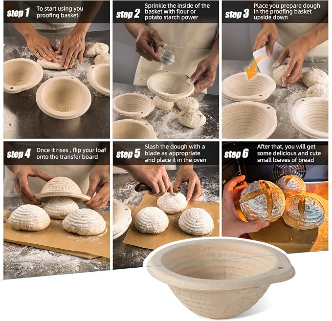 12-Pack Mini Banneton Baskets (5 Inch), Round Sourdough Proofing Basket Set with Linen Liners for Small Loaves & Home Bakery Supplies