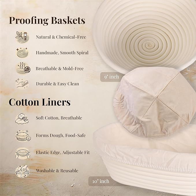 Sourdough Starter Kit, 23-Piece Bread Baking Set with Banneton Proofing Baskets Round & Oval, Starter Jar, Lame, Dough Whisk, Scraper & Sling - Sourdough Baking Supplies Gift for Beginners