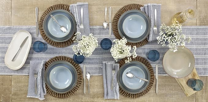 Oneida 897199 Organic Shades 12-Piece Dinnerware Set, Slate Blue