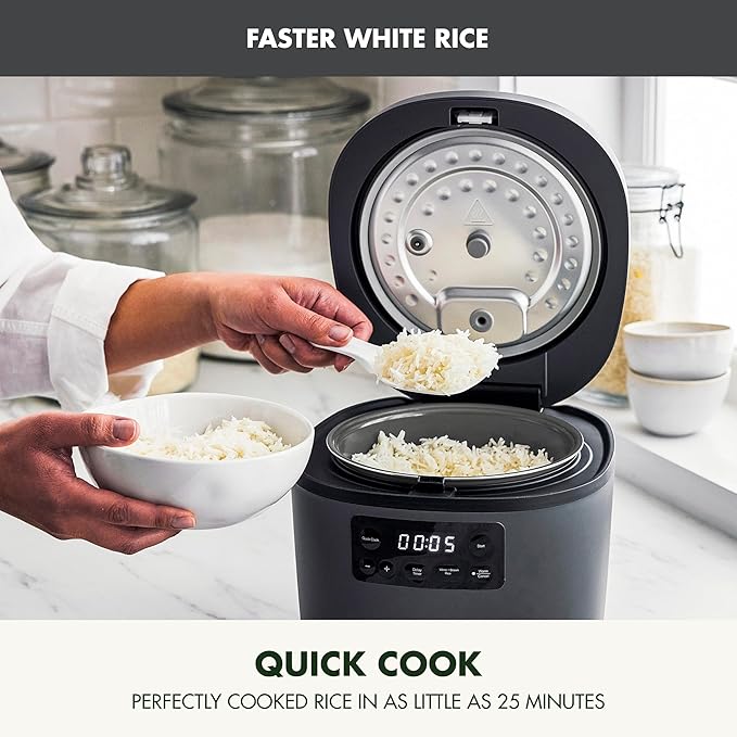 GreenPan Advanced Rice Cooker, 4-Cups Uncooked/8-Cups Cooked, Removable Nonstick Ceramic PFAS-Free Pot, White & Brown Rice, Family Sized, Quick Cook in 25mins, 6 Presets, Fuzzy Logic Tech, Graphite