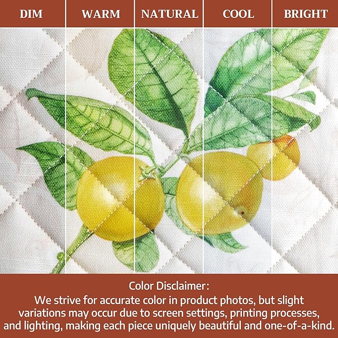 Maison d' Hermine 100% Cotton Oven Mitt & Pot Holder Set (7.5"x13" & 8"x8") Heat Resistant BBQ Cooking Gloves with Loop Baking Grilling Kitchen Gifts for Mothers Day Spring/Summer (Limoncello)