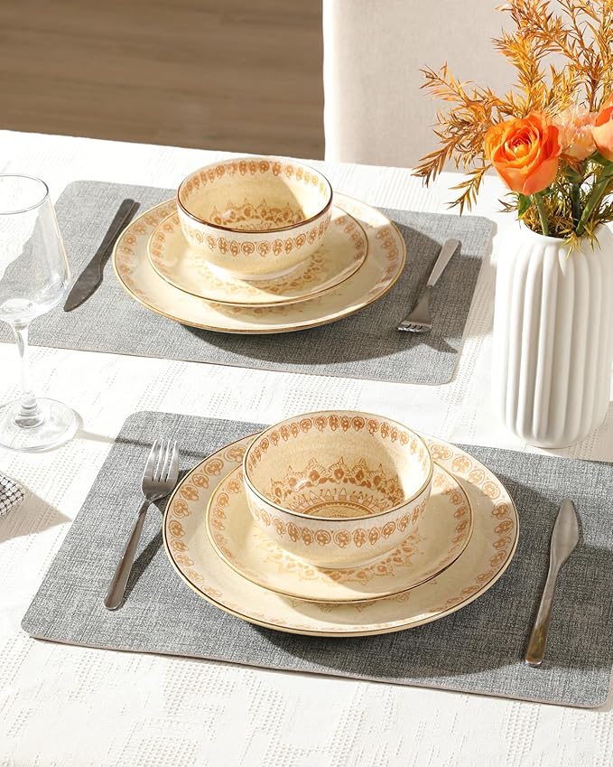 Sweejar 24 Piece Dinnerware Sets for 8, Porcelain Plates and Bowls Set for Kitchen, Housewaring Gift, Chip and Scratch Resistant, Easy Cleaning Dishes Set, Stack Compactly Dishware, Bohemian