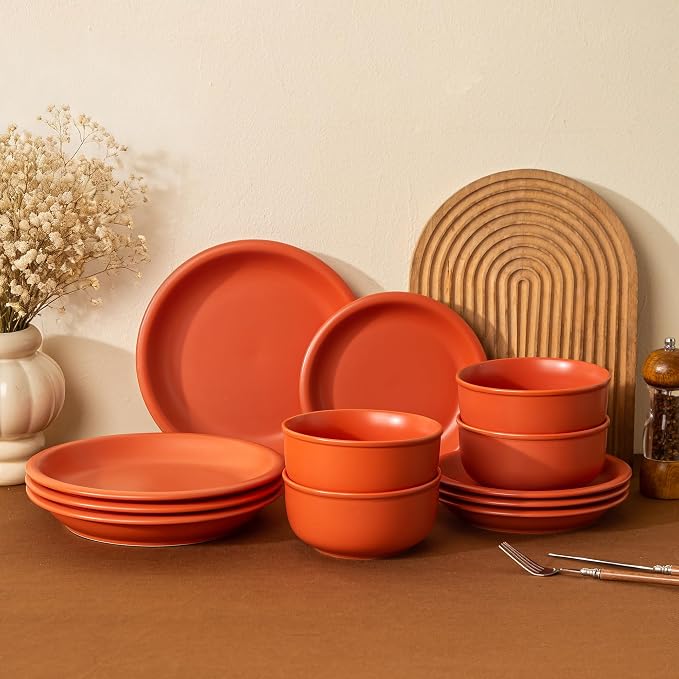 Timeworn Clay Salad Plates, Terracotta Red, 8-Inch, Set of 4 | Hand-Finished, Stoneware, Dessert and Appetizer Plate, Microwave and Dishwasher Safe