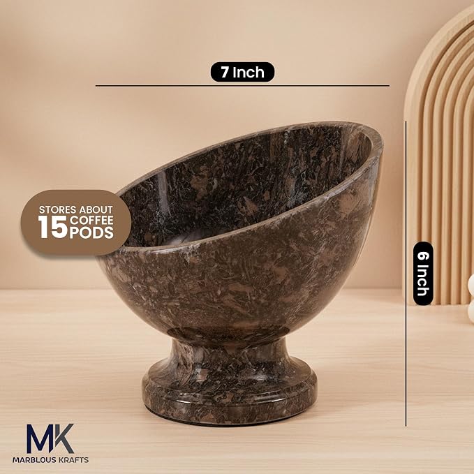 Marblous Krafts Oceanic Marble K Cup Holder for Counter 7 Inch Handcrafted Stone Keurig Pod Holder, Coffee Pods Basket, Coffee Container Bowl, Kitchen Coffee Bar Accessories
