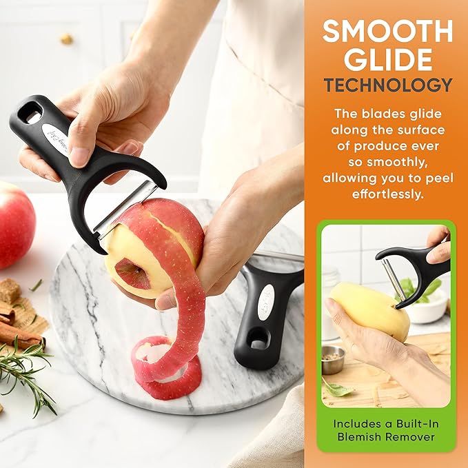 Spring Chef Stainless Steel Magnetic Measuring Cups & Spoons, Set of 9 & Swivel Vegetable Y Peeler with Sharp Blades, Set of 2-4 Product Bundle - Black