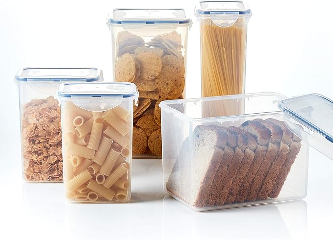 LOCK & LOCK LocknLock Easy Essentials Airtight Rectangular Tall Food Storage Container 7.61 Cup, 4 Piece, Clear