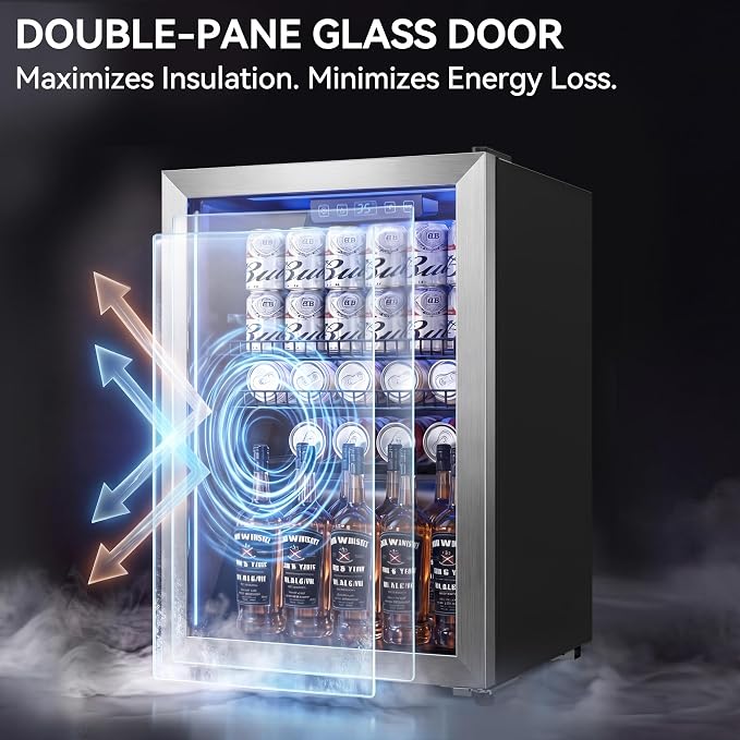 Tehanld 2.5 Cu.Ft Beverage Fridge, Beverage Fridge With Glass Door, Beverage Cooler Refrigerator, Wine Drink Beer Cooler, Adjustable Shelves & Digital Temperature Display, 22 Bottle 96 Can
