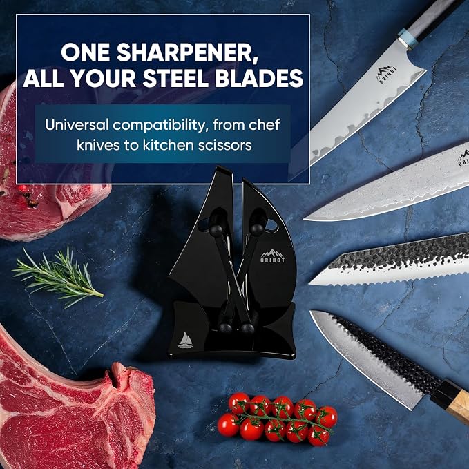 VN3 Professional Knife Sharpener | 3-Action Tungsten Carbide, Black | For Repair, Restoration and Sharpening, Easy to Use, Replacement Blades Included, Soild and Durable, Sailboat Shaped Design