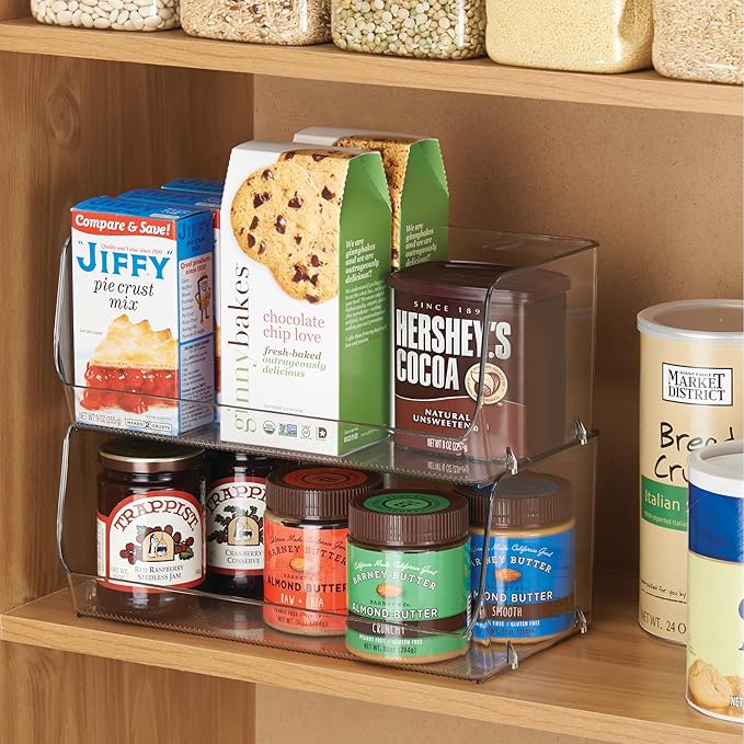 iDesign Stackable Open-Front Storage Bins for Kitchen and Pantry Organization - Set of 3 - Clear