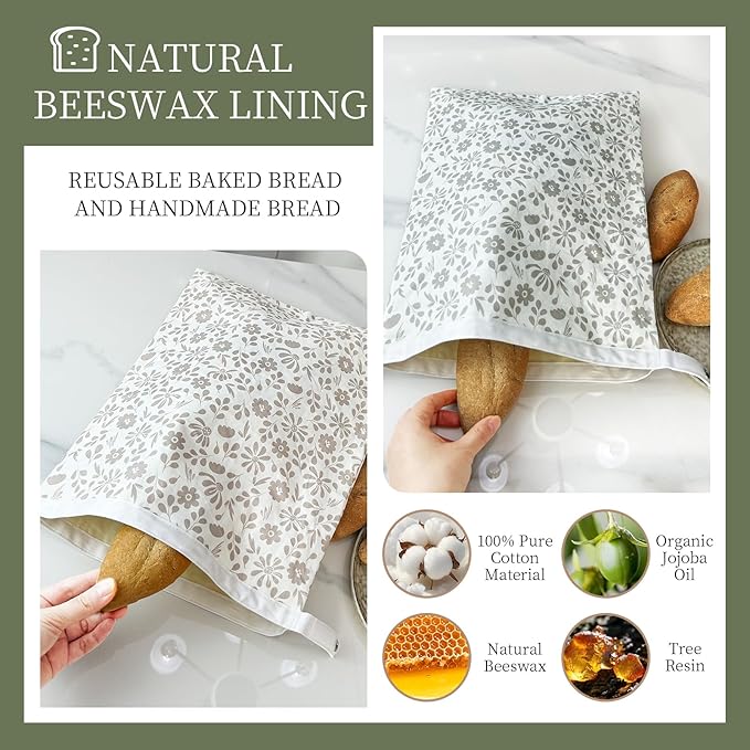 Bread Bags,Reusable Beeswax Bread Bags for Sourdough