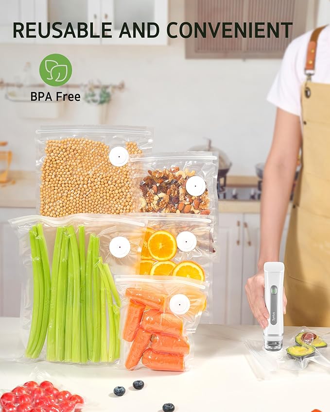 [2026 Upgraded] Syntus 80 Pcs Vacuum Sealer Bags for Food, Reusable BPA-Free Food Storage Bags for Sous Vide Microwave Heating, Air Valve Zipper Bags (20 Small+20 Medium+20 Large+20 Extra Large)