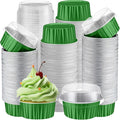 Gejoy 400 Pcs Aluminum Foil Baking Cups with Lids 5 oz Disposable Ramekins Mini Cake Pans Creme Brulee Cupcake Liners Muffin Tins Flan Mold Dessert Container for Wedding(Dark Green,Classic)
