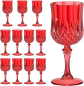 7OZ Plastic Wine Glasses, Reusable Vintage Goblets Unbreakable Drinking Glasses Crystal Water Cups Champagne for Wedding, Parties (12, Red)
