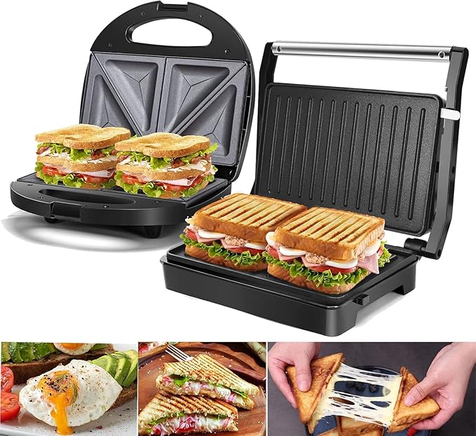 Aigostar Panini Press Grill Sandwich Maker with Non-Stick Double-Sided Heating Sandwich Press, Indicator Light, Locking Lid, Cool Touch Handle