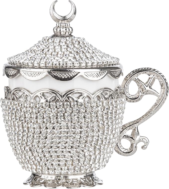 Alisveristime Gelincik Crystal Turkish Coffee Cup and Saucer, 1 Cup (Silver)