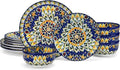 vancasso 12 Pieces Dinnerware Sets, Blue Plates and Bowls Set, Porcelain Dishes Set for 4, Microwave and Dishwasher Safe, Scratch Resistant, Bohemian Style Dining Ware Service for 4, Series SIMI