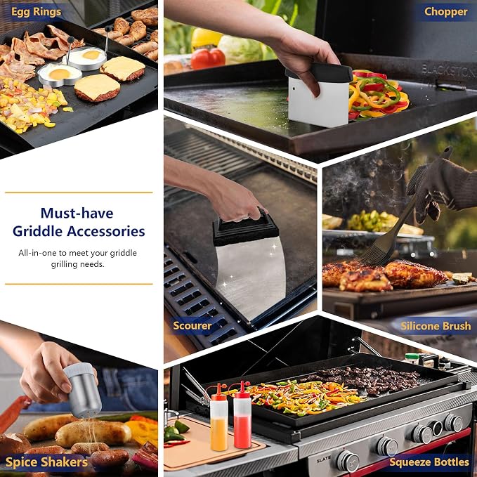 Joyfair 18Pcs Griddle Accessories Kit for Blackstone, (PP Handles) | Flattop Grilling Accessory Set With Smash Burger Press, Stainless Steel Spatula Tool, Basting Cover For Outdoor BBQ Cooking