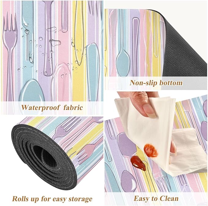 2-in-1 Table Runner Trivet for Hot Dishes Heat Resistant Hot Plate Mat Pad 39x12 Inch Waterproof Table Protector Trivets for Countertop Non Slip Decorative Pastel Color Spoons Knives Forks