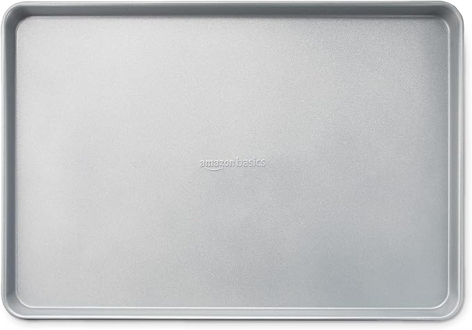 Amazon Basics Ceramic Nonstick Baking Sheets & Cooling Rack Set, Dishwasher Safe, Oven Safe, Half Sheet Size, Gray, 2-Pack