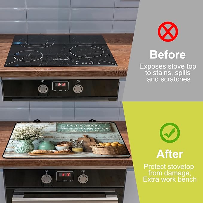 Glass Stove top Cover 28"x 20", Stove Top Covers for Electric Stove, Flat Range Mat for Glass Cooktop, Kitchen Heat-Resistant Protector Non-Slip Drying Mat (This Kitchen)