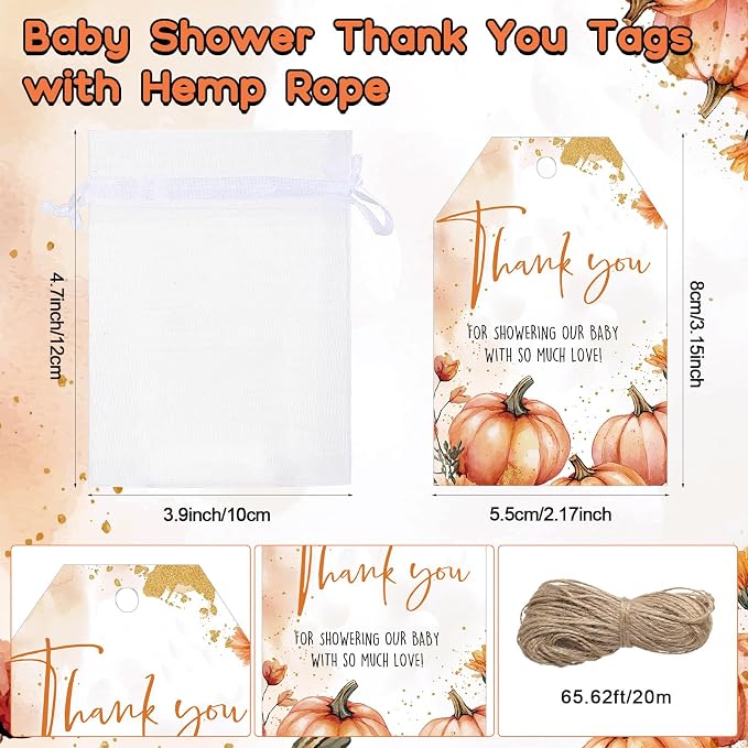 50 Sets Baby Shower Favor for Guests Acrylic Shot Glasses with Bottle Opener Keychains Thank You Tags and Bags Gender Reveal Party Favors for Guest Baby Shower Return Gift (Pumpkin)